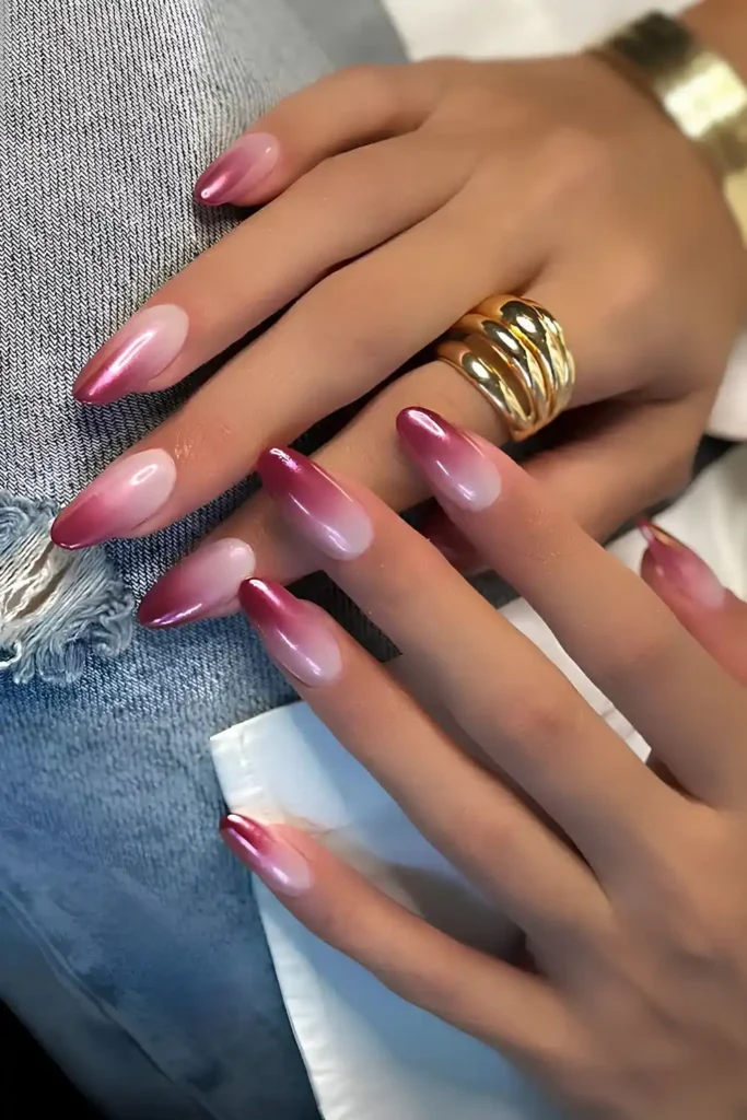 Ombre Pink Chrome Mani With a Stunning Mirror Finish