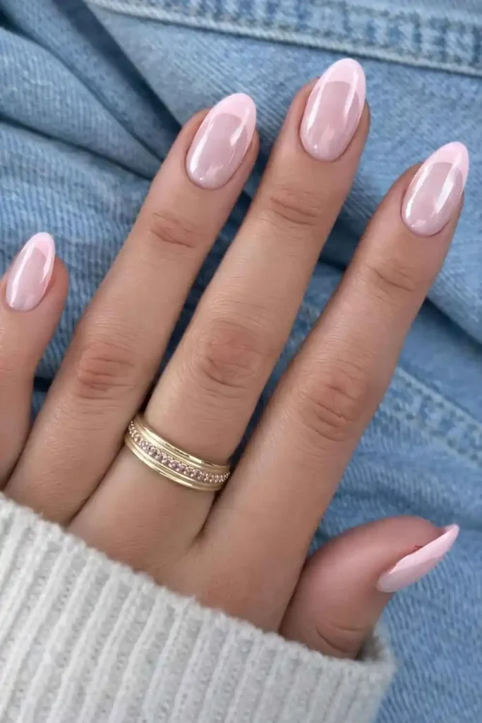 Pale Pink Chrome French Nails for a Modern Elegant Look