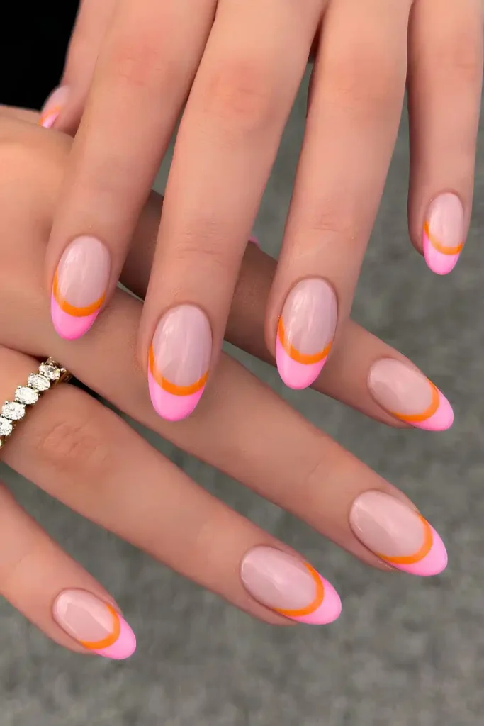 Pink French Mani With Orange Outline