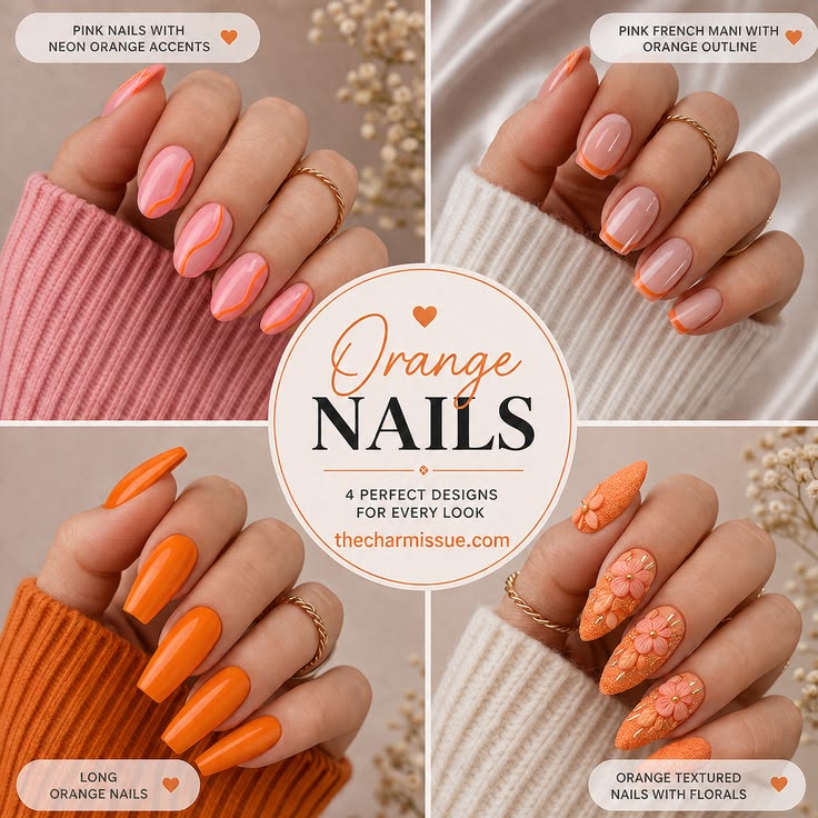Pink and Orange Nail Ideas