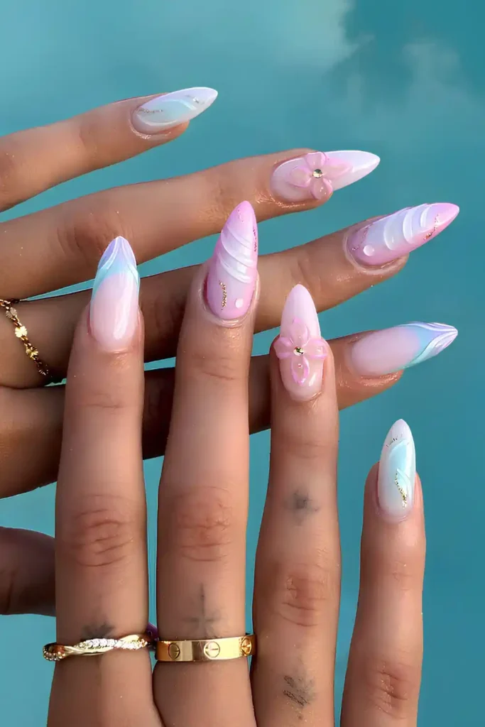 Pink And Blue Mermaid Inspired Nails