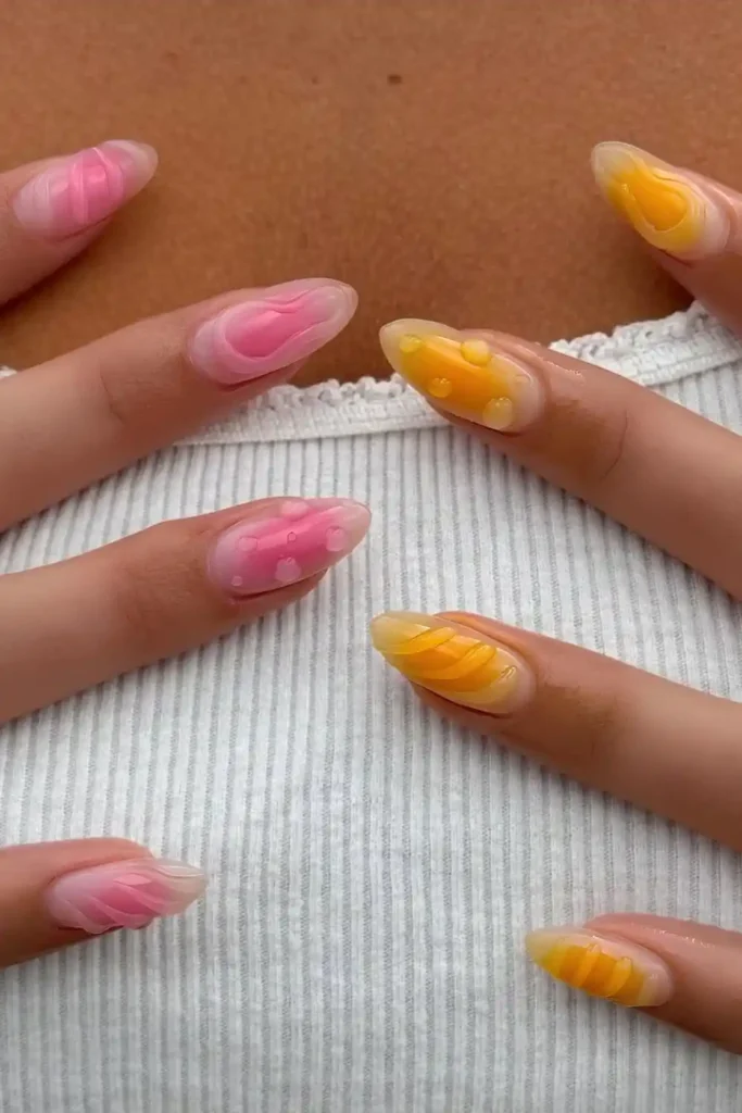 Pink And Orange Aura Nails With 3D Details