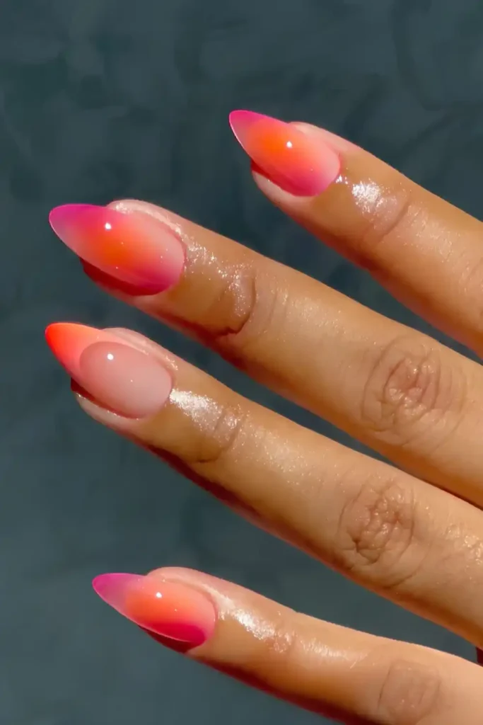 Pink And Orange Gradient Manicure