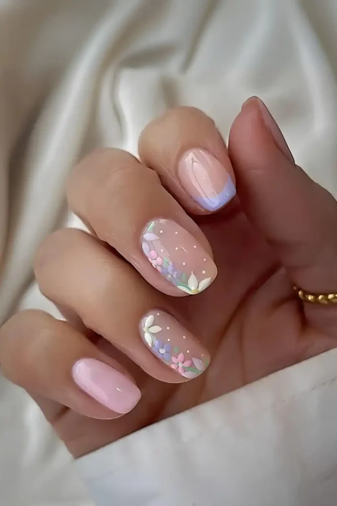 Pink And Purple Floral Nails