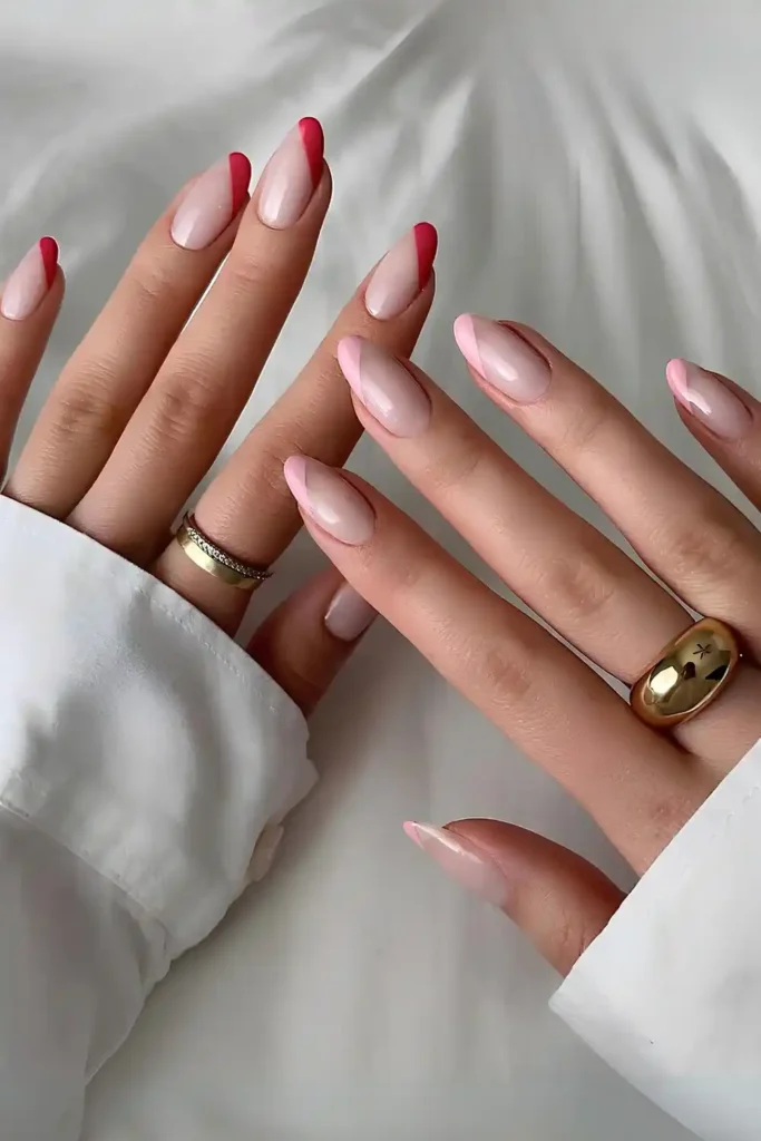 Pink And Red Side French Tip Mani for a Trendy Look