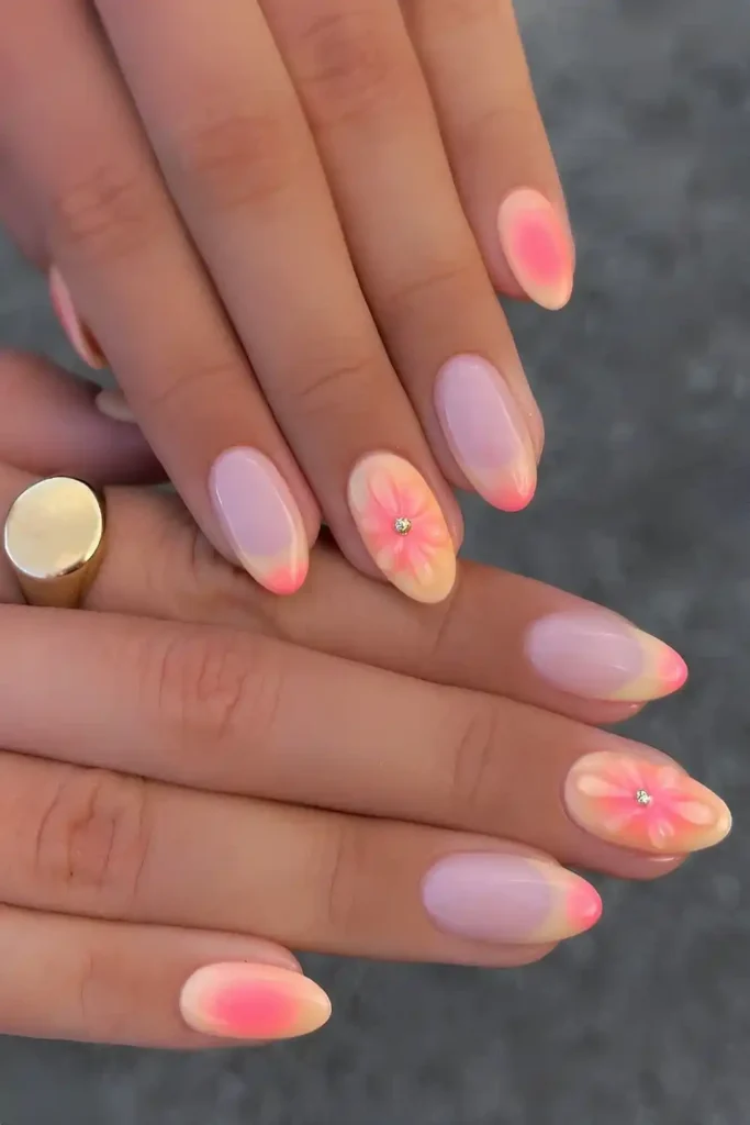 Pink And Yellow Sunset Inspired Nail Design