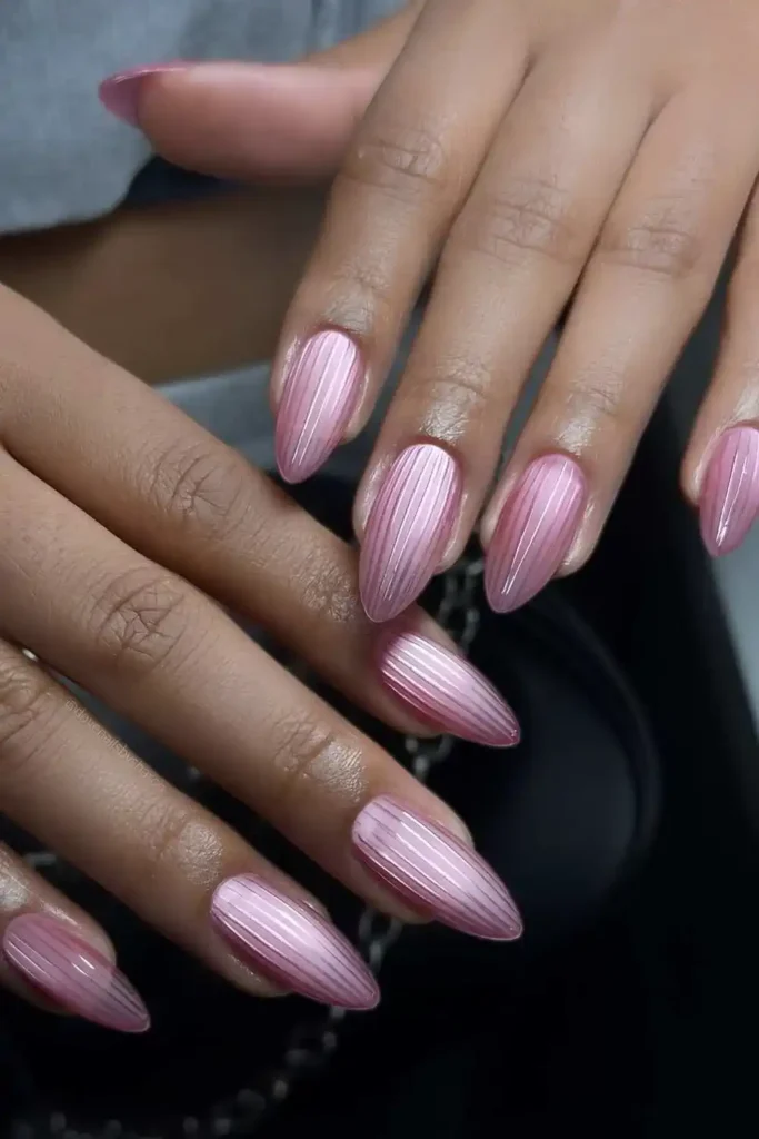 Pink Ribbed Glass Manicure With a Unique Textured Look
