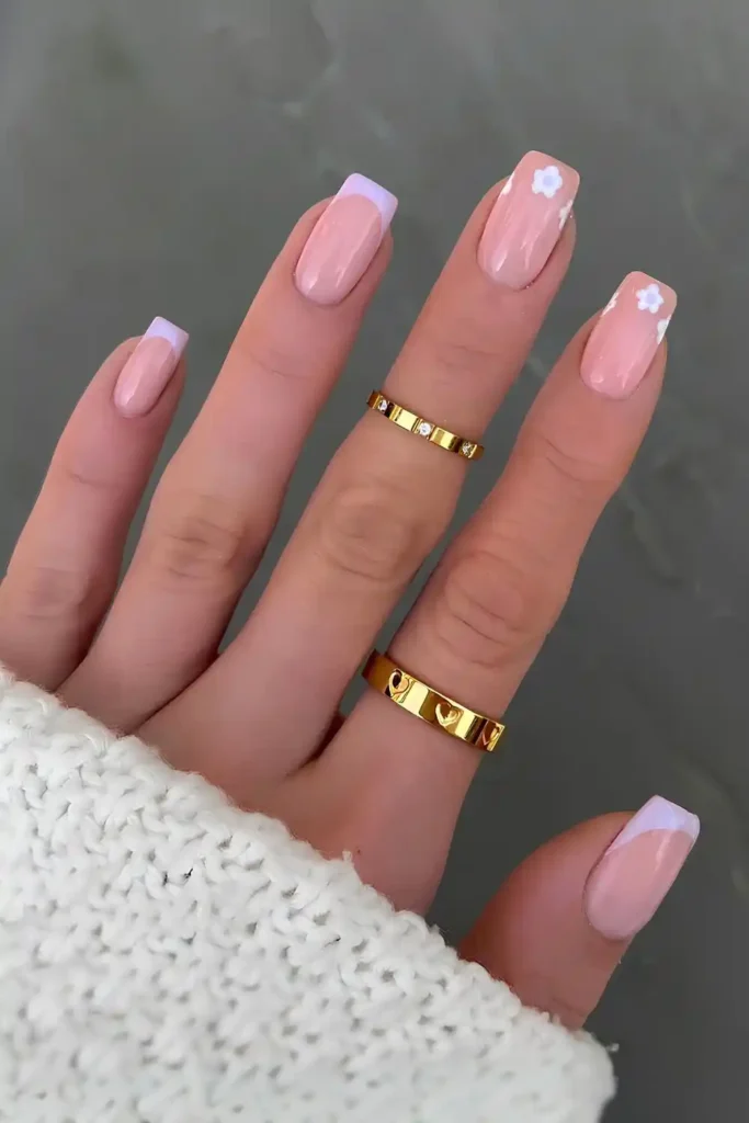 Purple French Mani With Tiny Florals You'll Want to Try