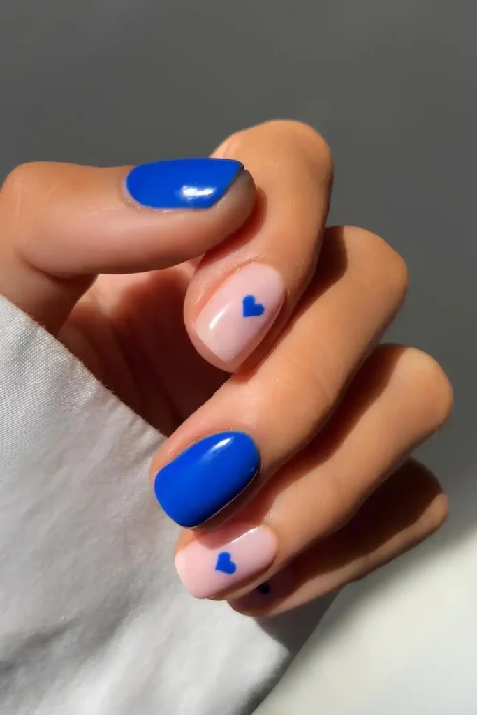 Royal Blue Manicure With Hearts