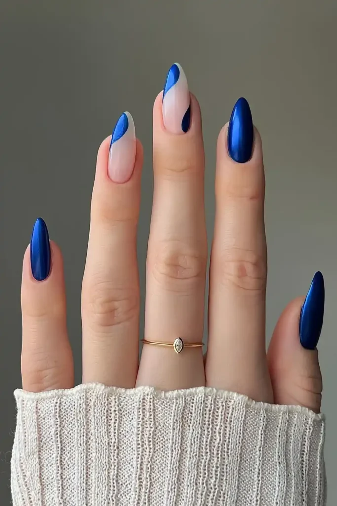 Sapphire Blue Nails With Negative Space