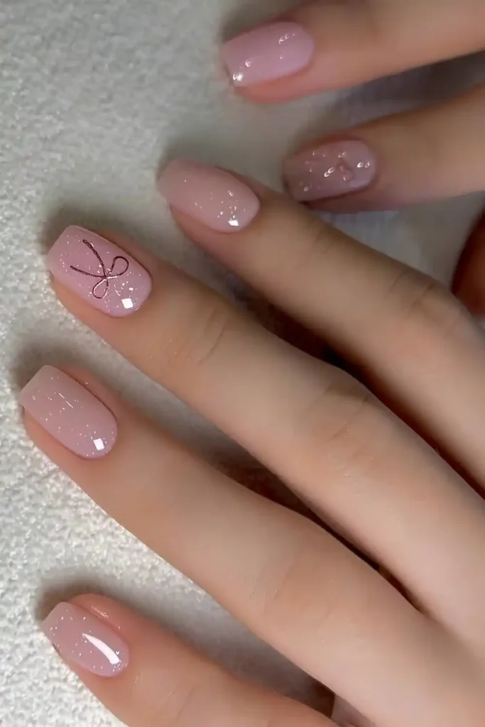 Shimmery Pink Mani With Bow Art You'll Absolutely Love