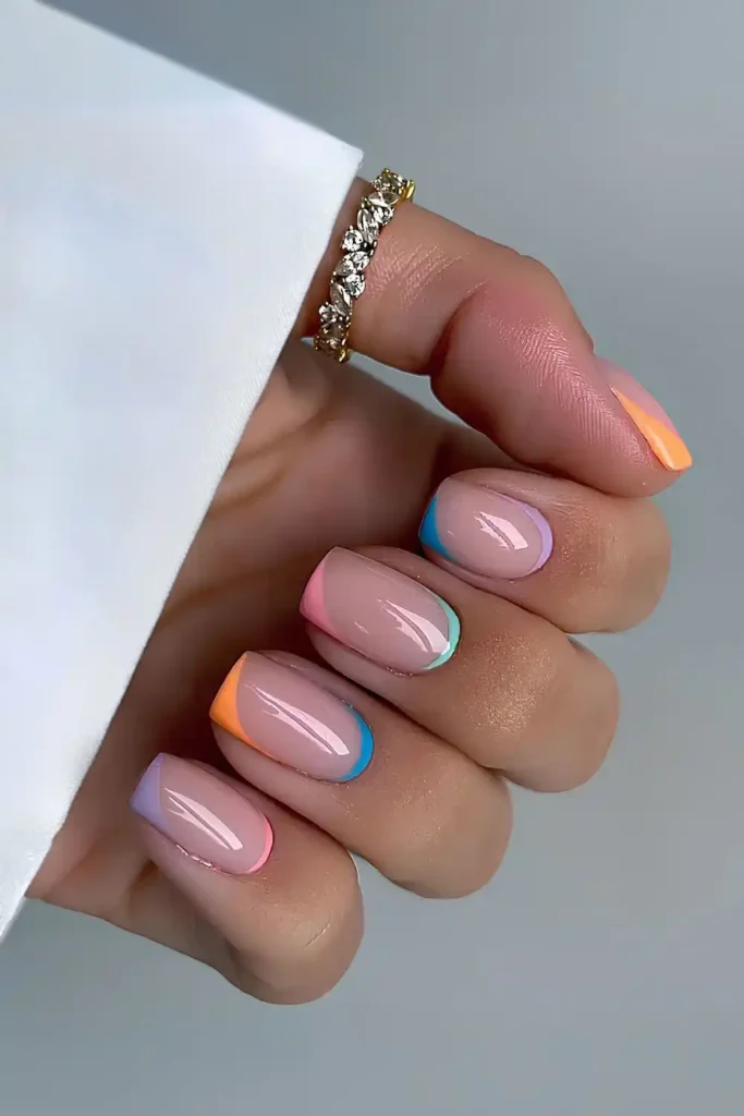 Short And Colorful Upside Down French Nails