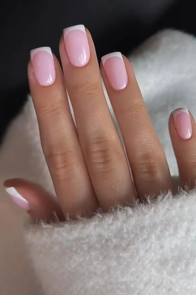 Short White French Mani on Pink Base With a Timeless Finish