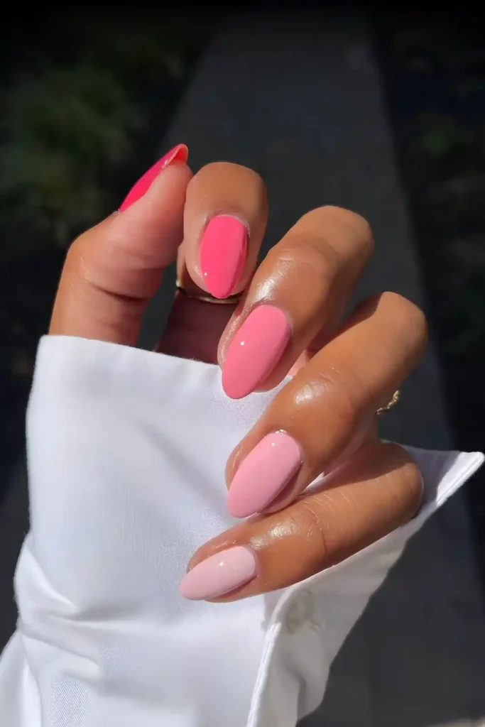 Skittle Mani in Different Pink Shades for a Fun Colorful Look