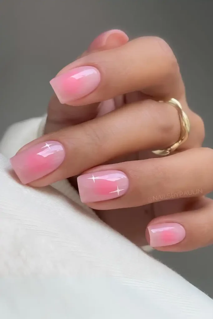 Soft Pink Aura Nails With Tiny Stars