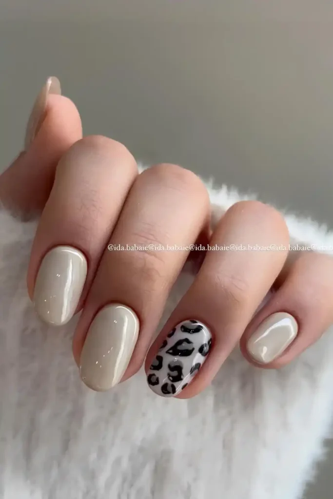 Taupe Nails With Leopard Accent