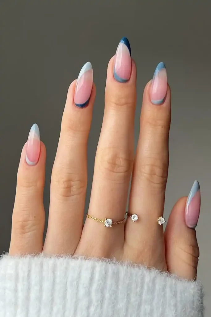 Upside Down Blue French Tip Nails That Stand Out