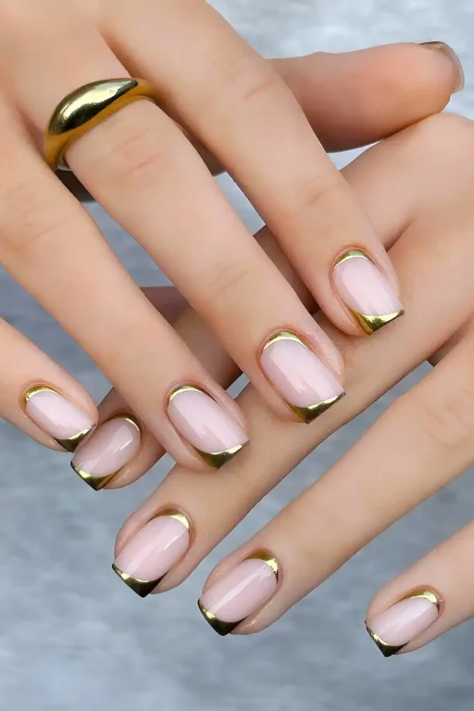 Upside Down Gold French Manicure for a Trendy Twist
