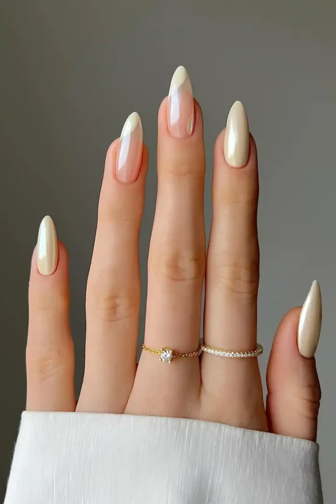 Vanilla Chrome Mani With Negative Space Accent That Feels Modern