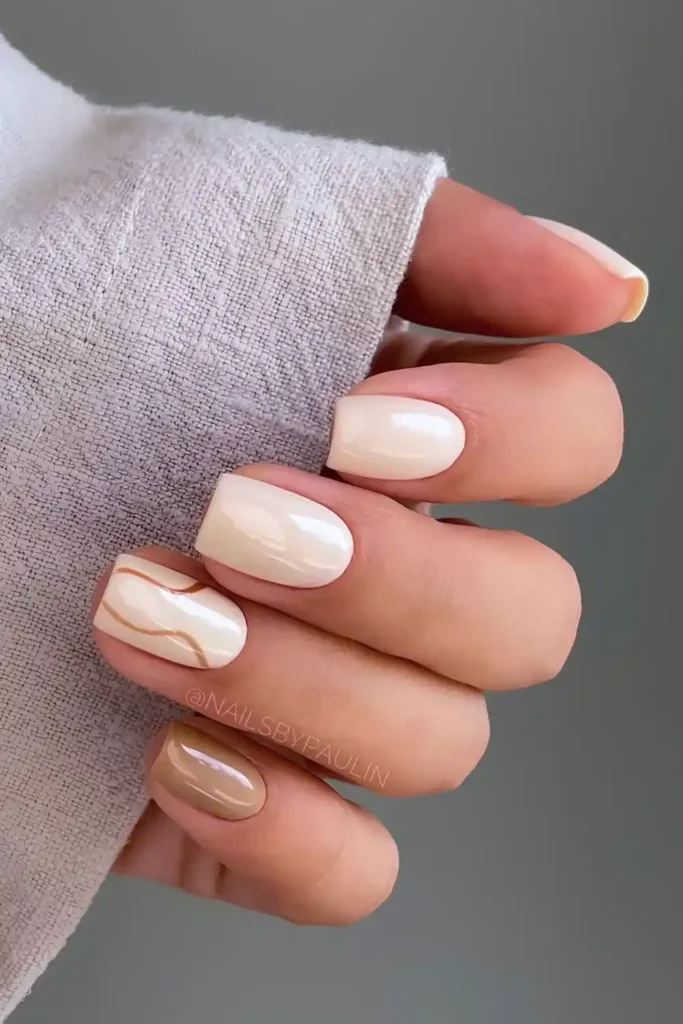 Vanilla Nails With Mocha Brown Accents