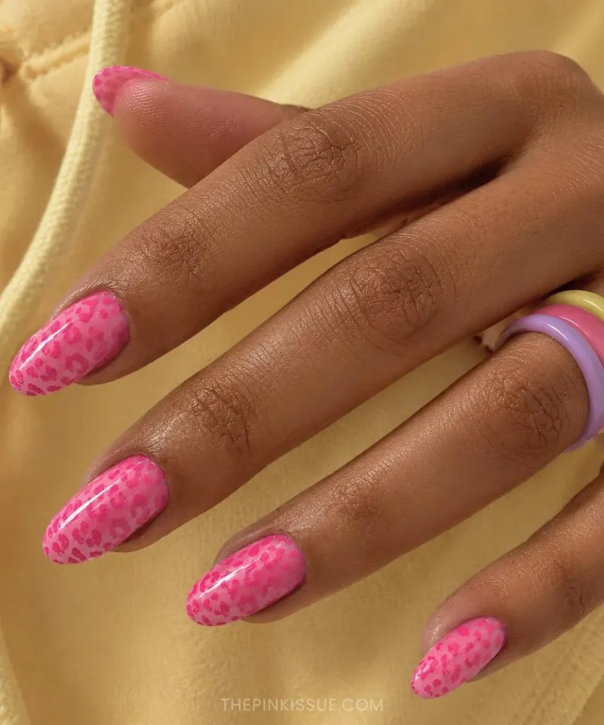 Vibrant Pink Cheetah Print Manicure