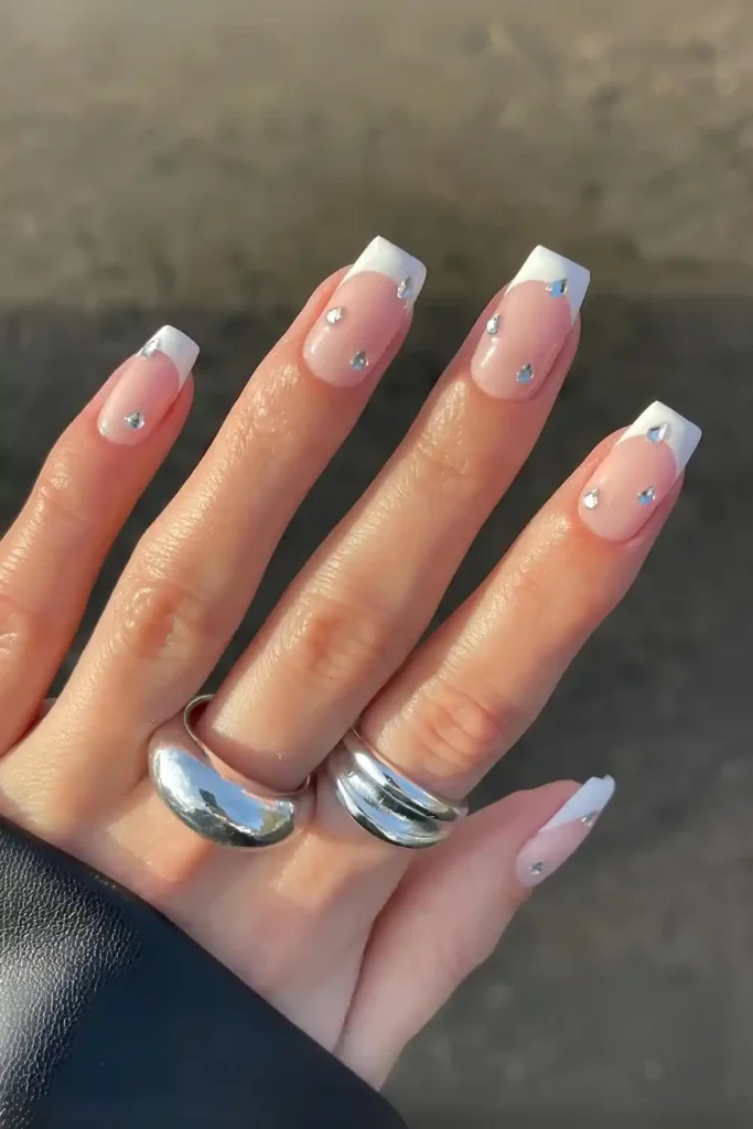 White French nails with gems