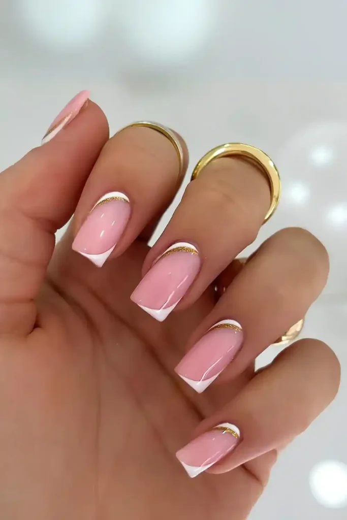 White and gold upside down French nails