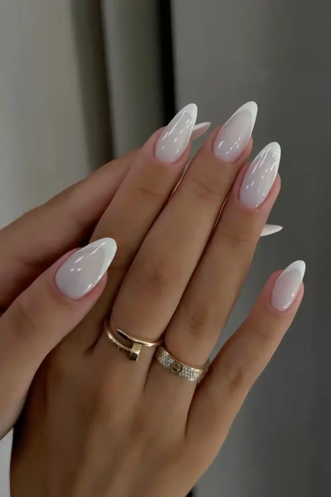 White french tips on a milky base