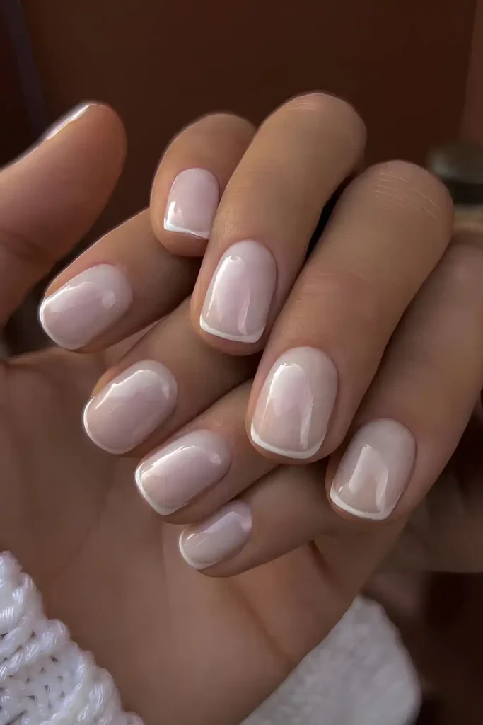 White Micro French Manicure On Milky Base