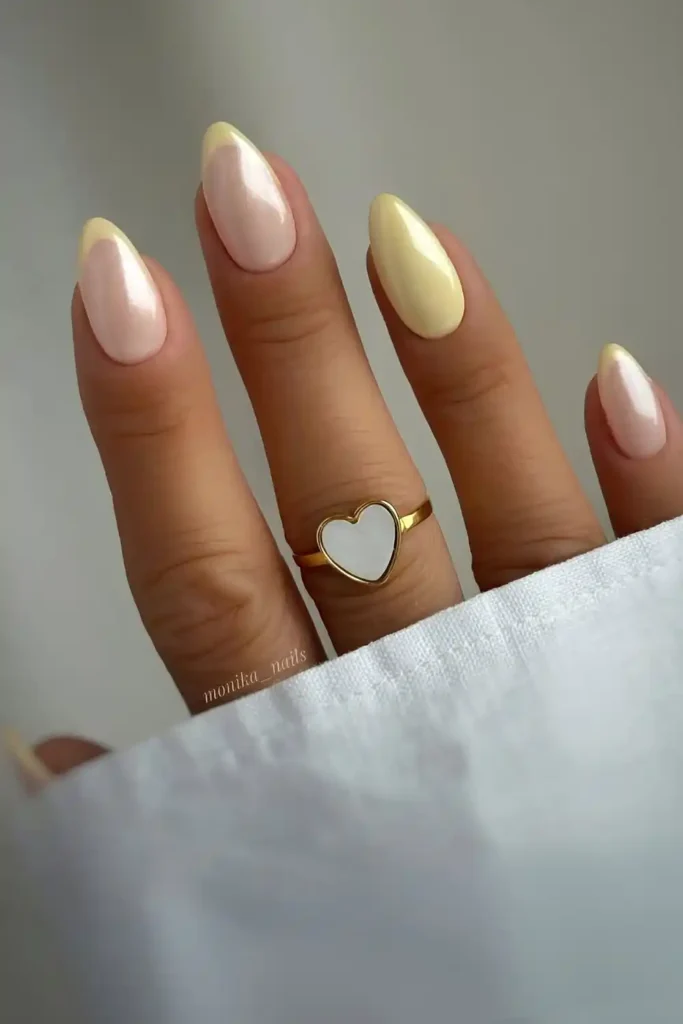 Yellow Chrome French And Solid Mix Nails