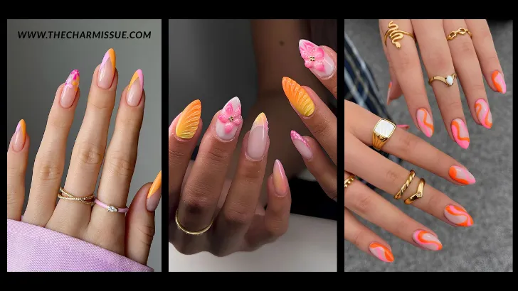 summer nails pink and orange