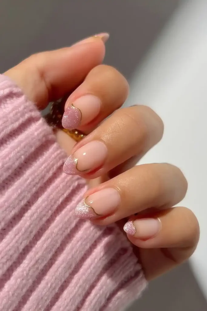 Abstract Pink Cat Eye French Nails With a Trendy Twist