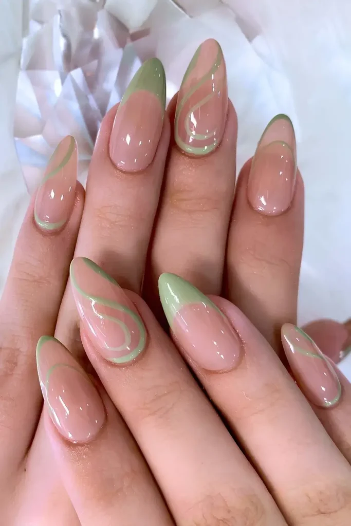 Abstract Sage Green Nails With a Creative Modern Touch
