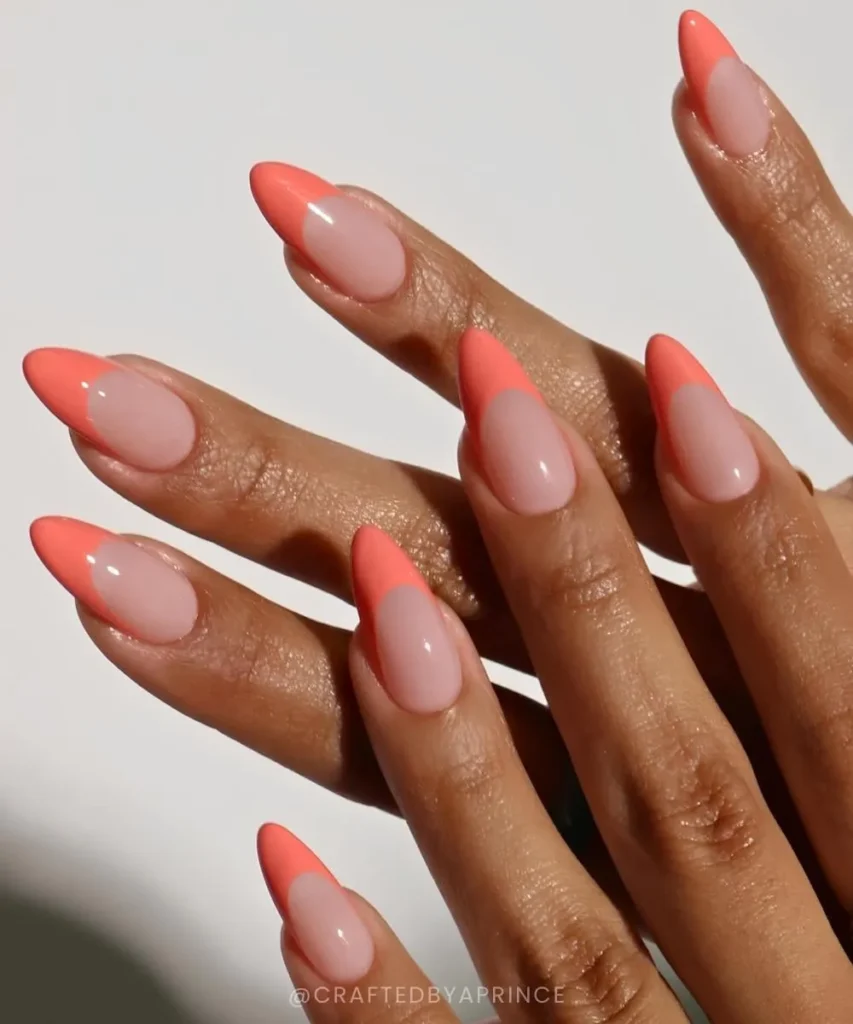 Almond Coral French Mani for a Classic Elegant Look