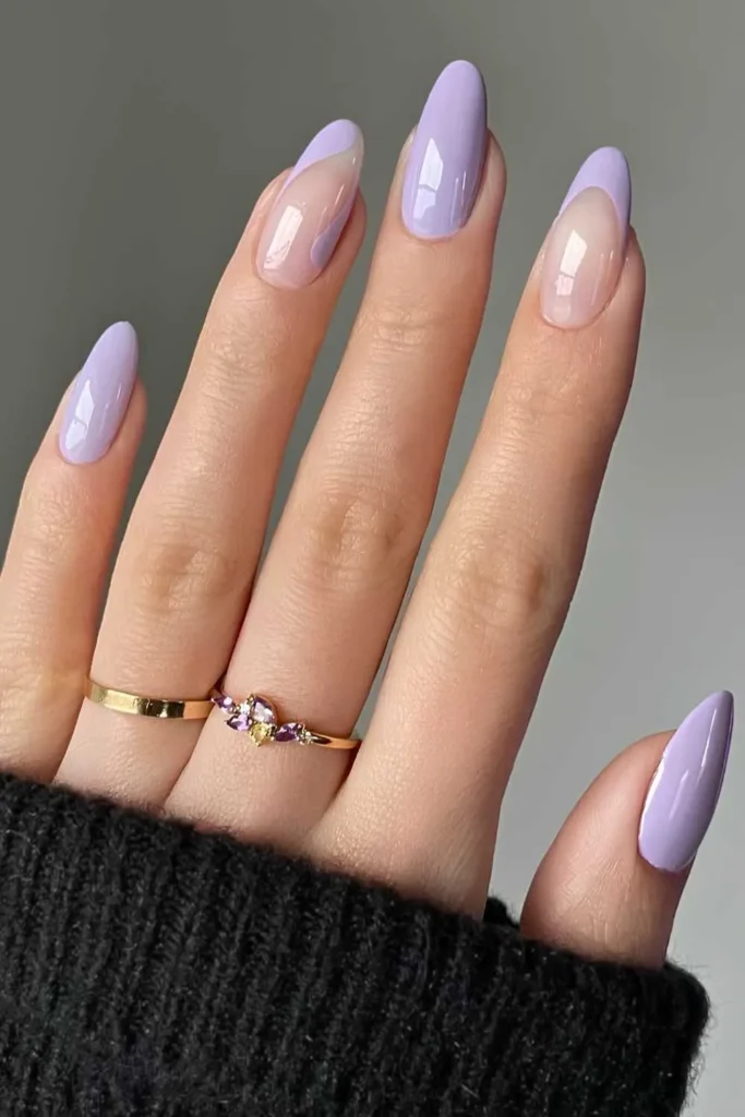 Almond Lavender Mani With Negative Space Design