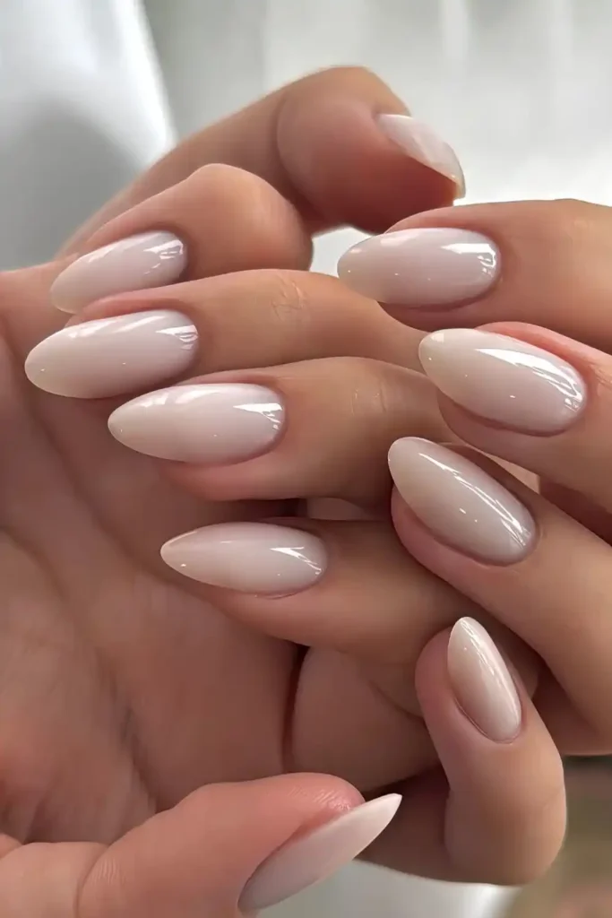 Almond Milky White Manicure That Never Goes Out of Style
