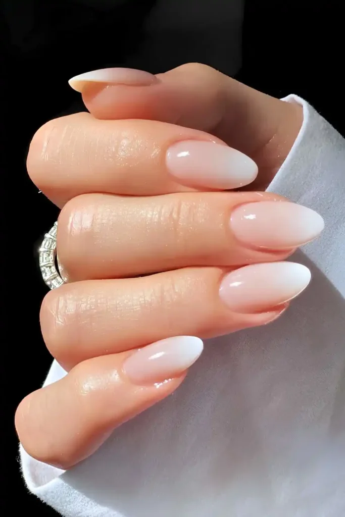 Almond Shaped White Ombre Nails That Never Go Out of Style