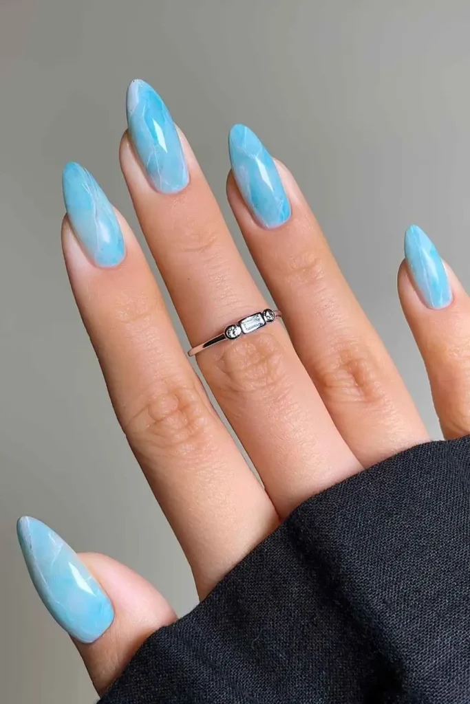 Aquamarine Marble Manicure for a Fresh Luxe Look
