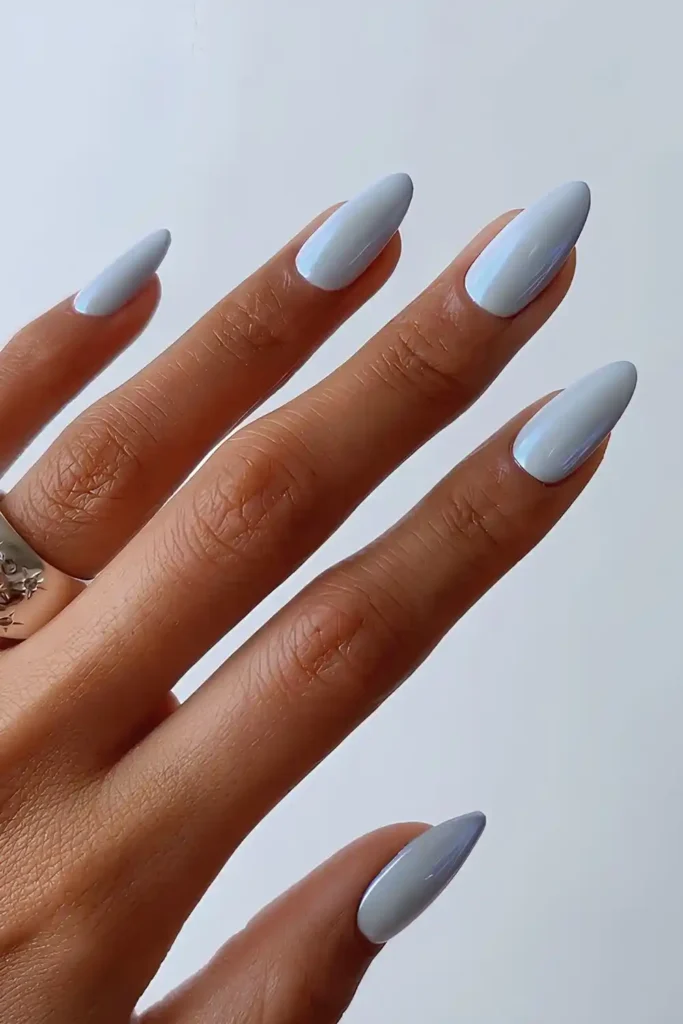 Baby Blue Chrome Effect Nails With a Mirror Shine