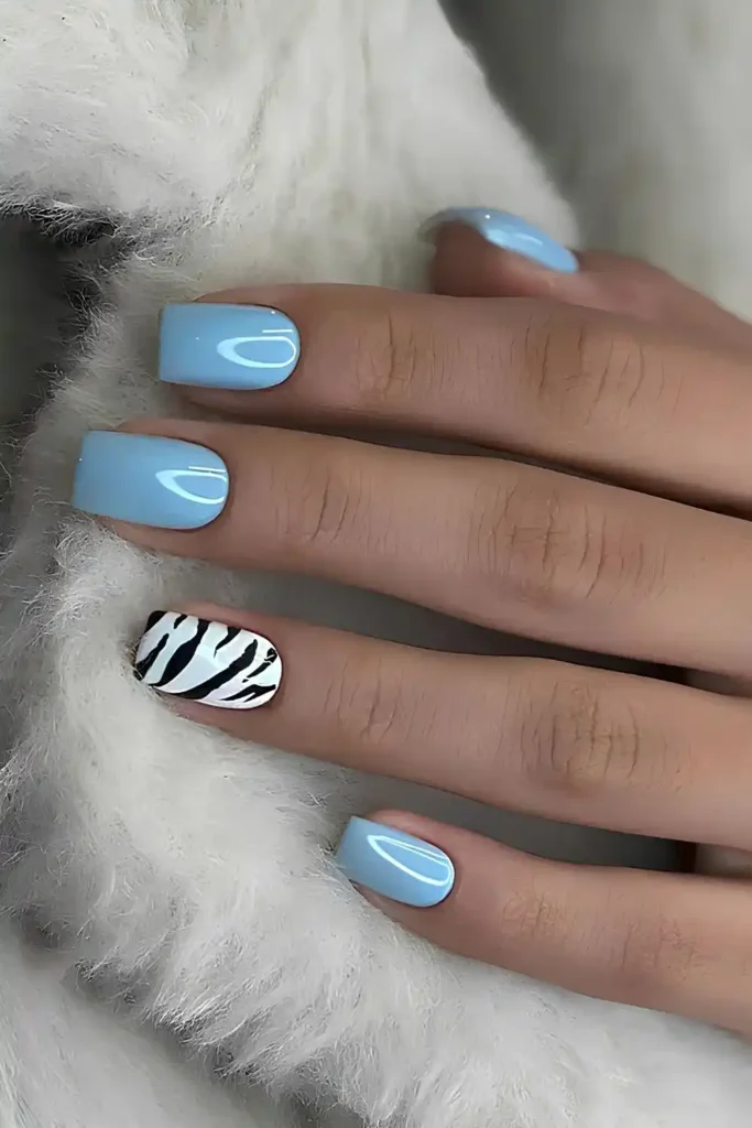 Baby Blue Mani With Animal Print Accent for a Bold Twist