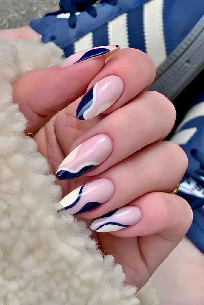 Dark Blue French Mani With Celestial Art That Feels Magical