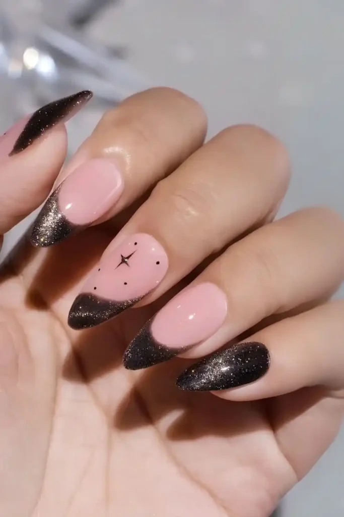 Black French Cat Eye Manicure With a Sleek Modern Finish