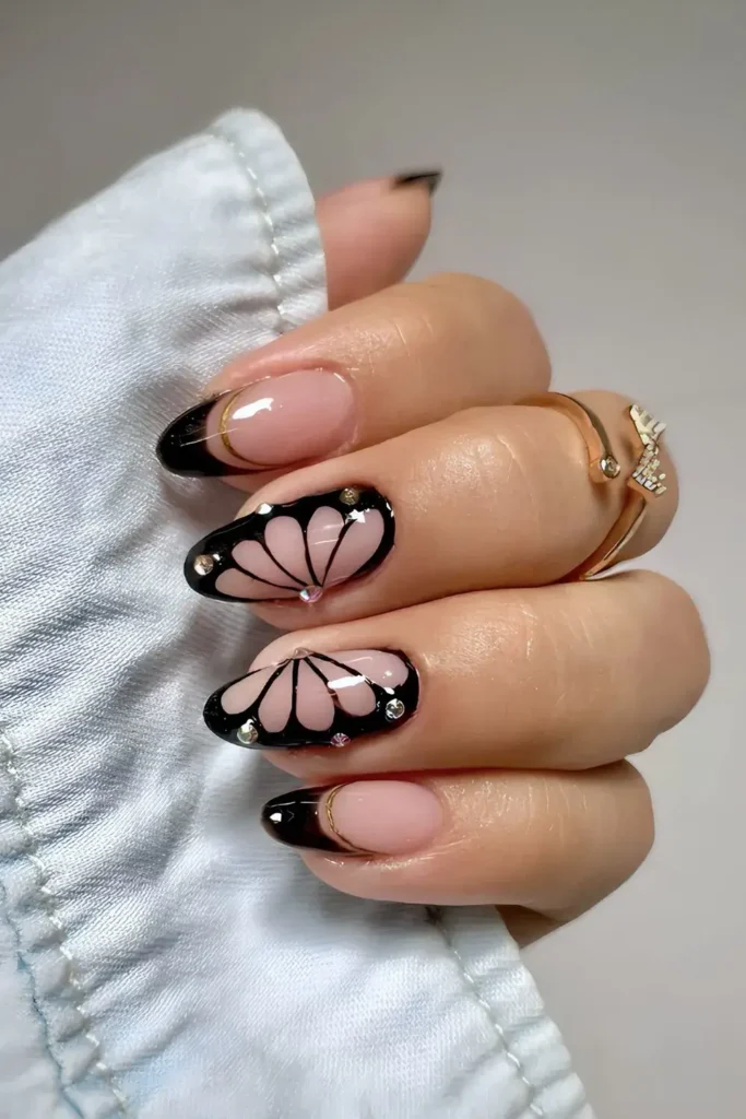 Black French Mani With Butterfly Art You'll Love