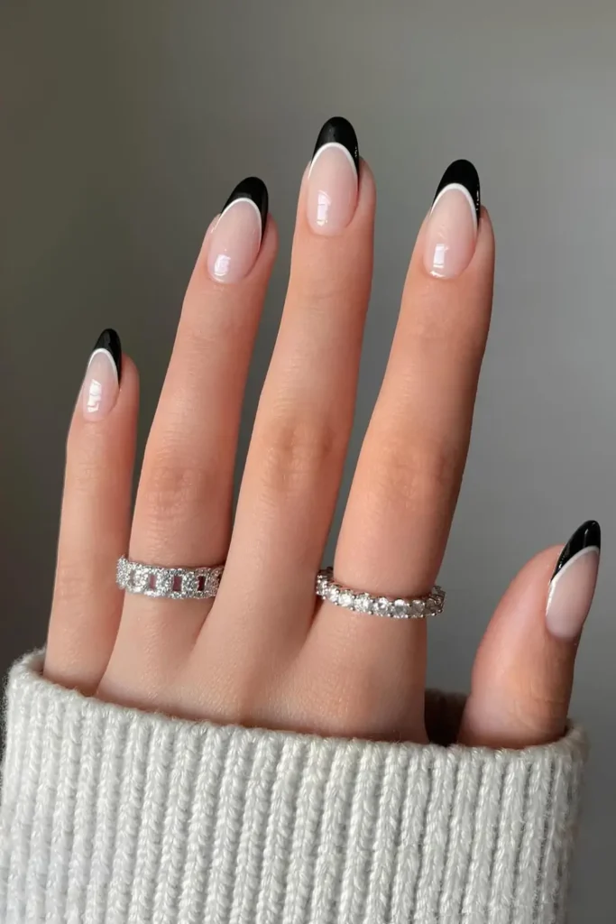 Black French Mani With White Outline