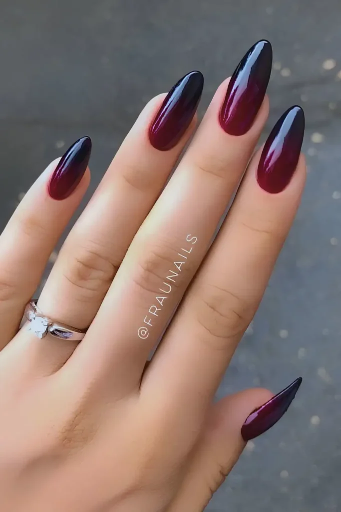 Black and Dark Red Ombre Nails for a Dramatic Finish