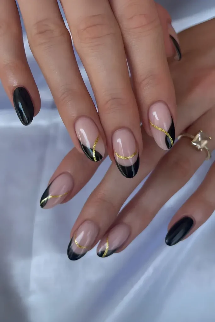 Black and Gold French Nails for a Timeless Look