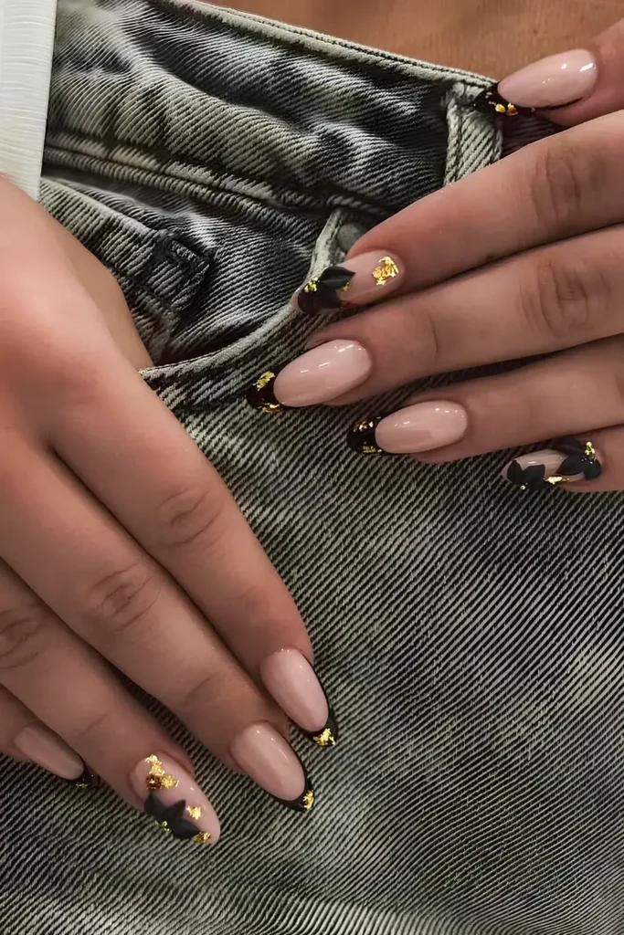 Black and Gold Floral Nails for a Luxe Elegant Look
