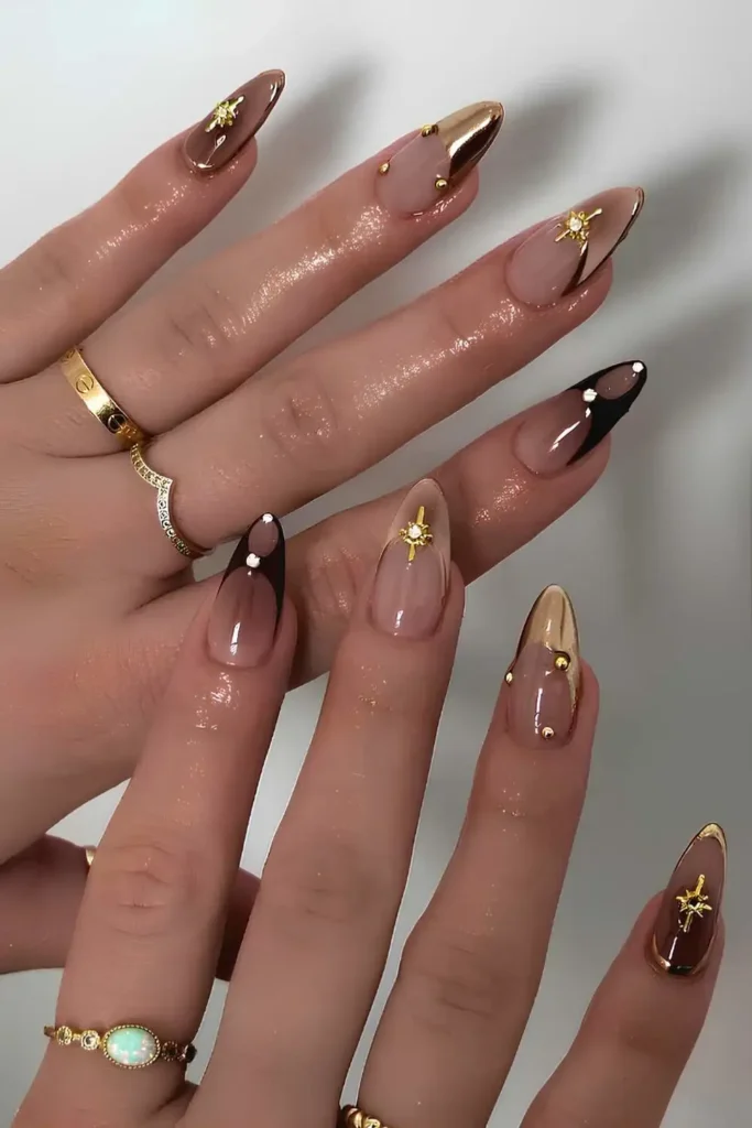 Black and Gold Mix and Match French Mani for a Bold Luxe Style