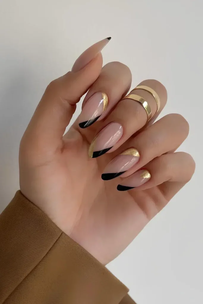 Black and Gold Side French Tip Nails for a Chic Style