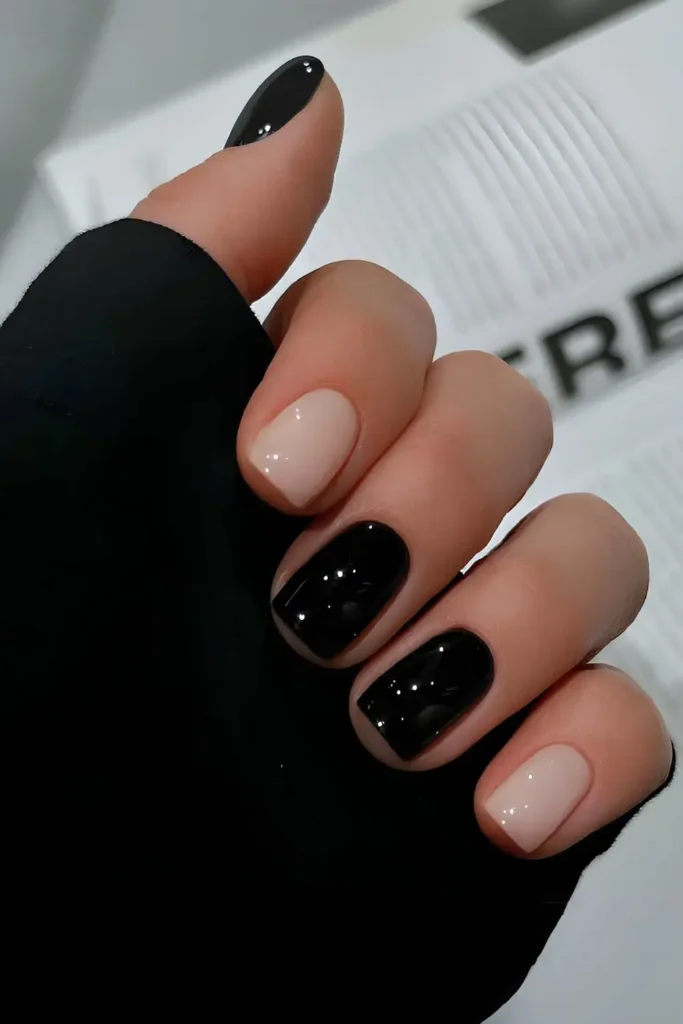 Black and Milky White Manicure for a Modern Contrast